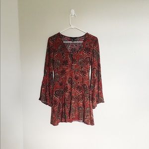 Long sleeve, dark red boho dress